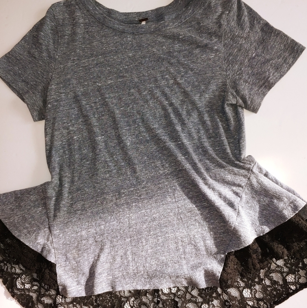 Free People Blouse Gray Lace SP